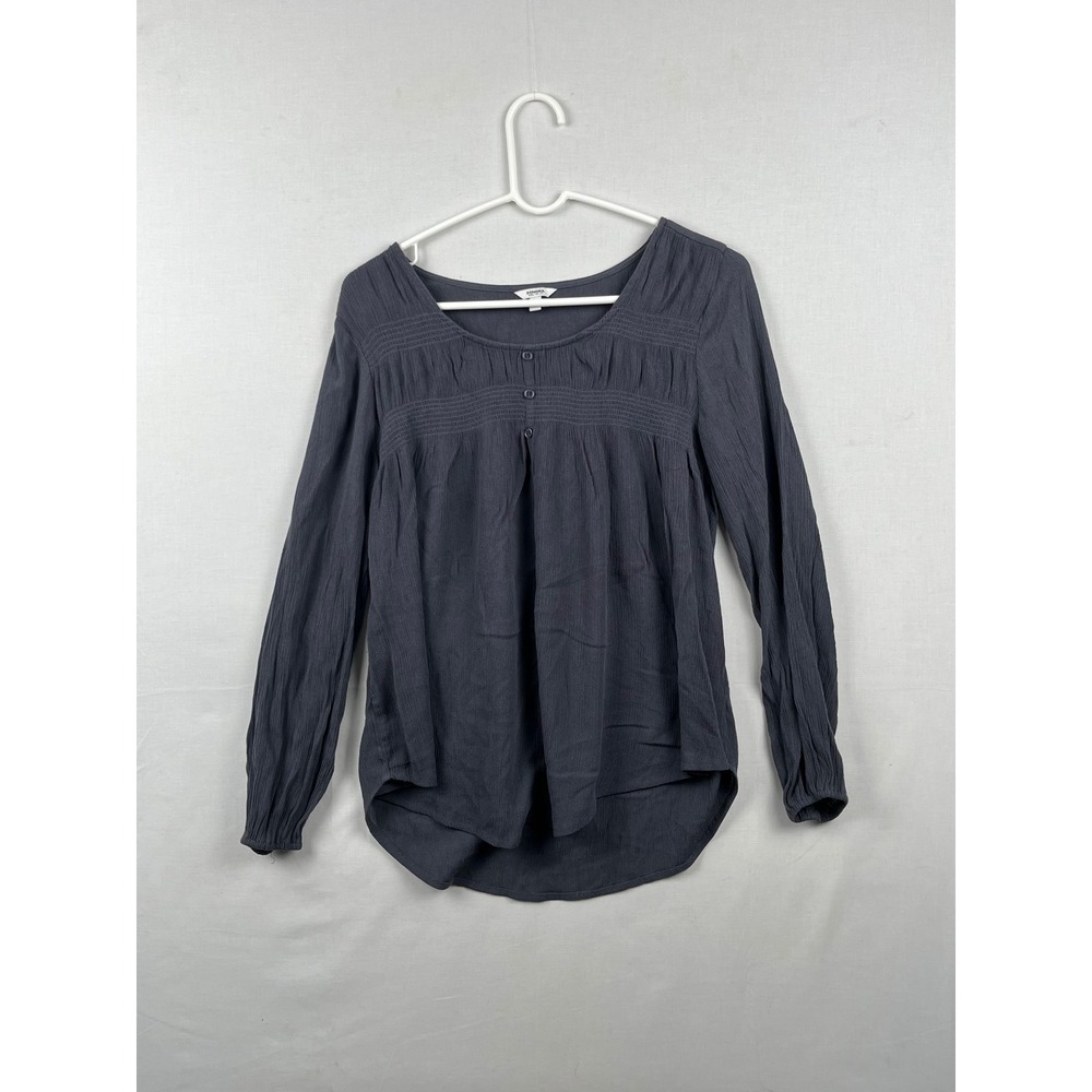 Sonoma Goods For Life Blouse Womens PS Smocked Button Front Long Sleeve Gray